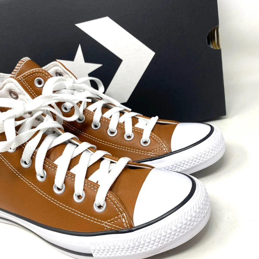 Converse Chuck Taylor High Leather Sneakers Warm Tan Casual Men's Size A07875C - Picture 8 of 10